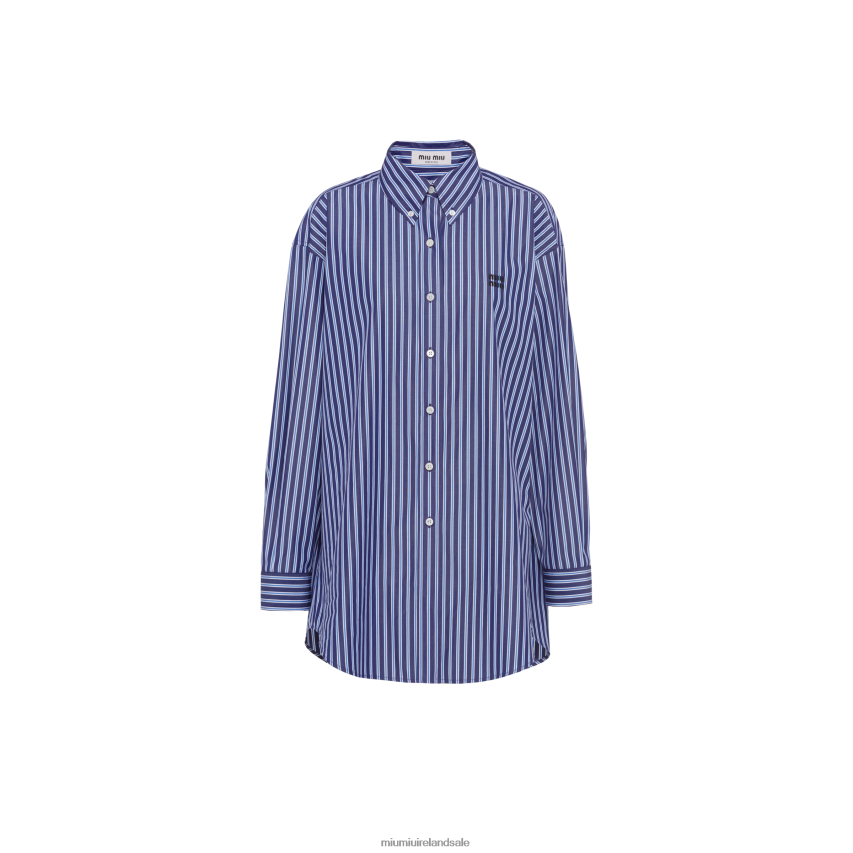IE Miu MiuReady To Wear Oversized Poplin Shirt Navy XJN62J640