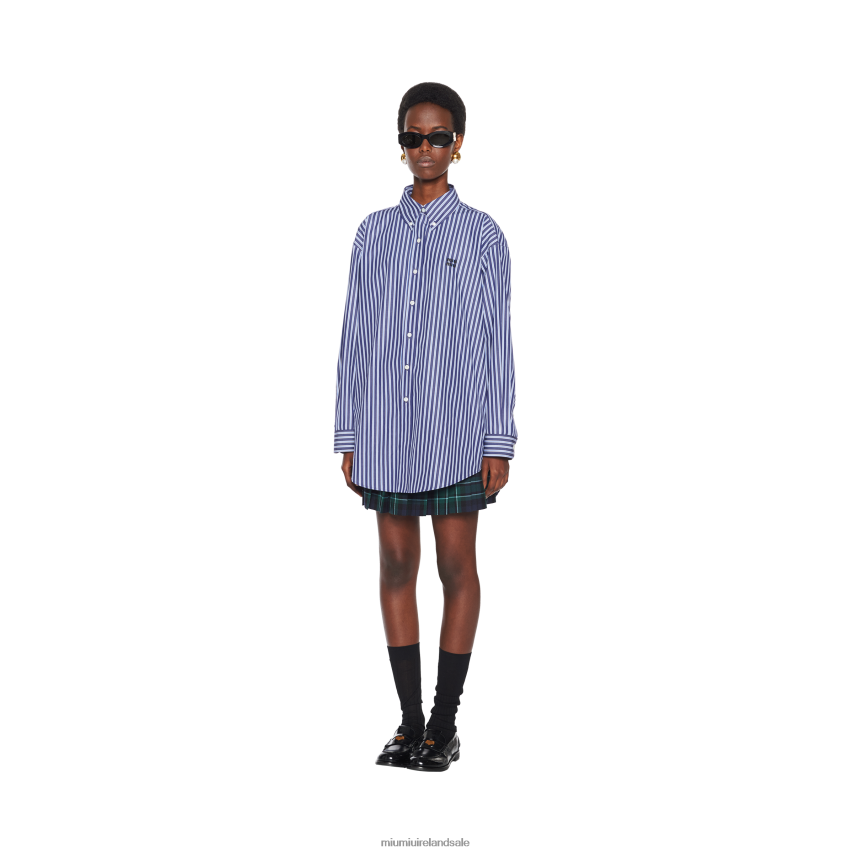 IE Miu MiuReady To Wear Oversized Poplin Shirt Navy XJN62J640