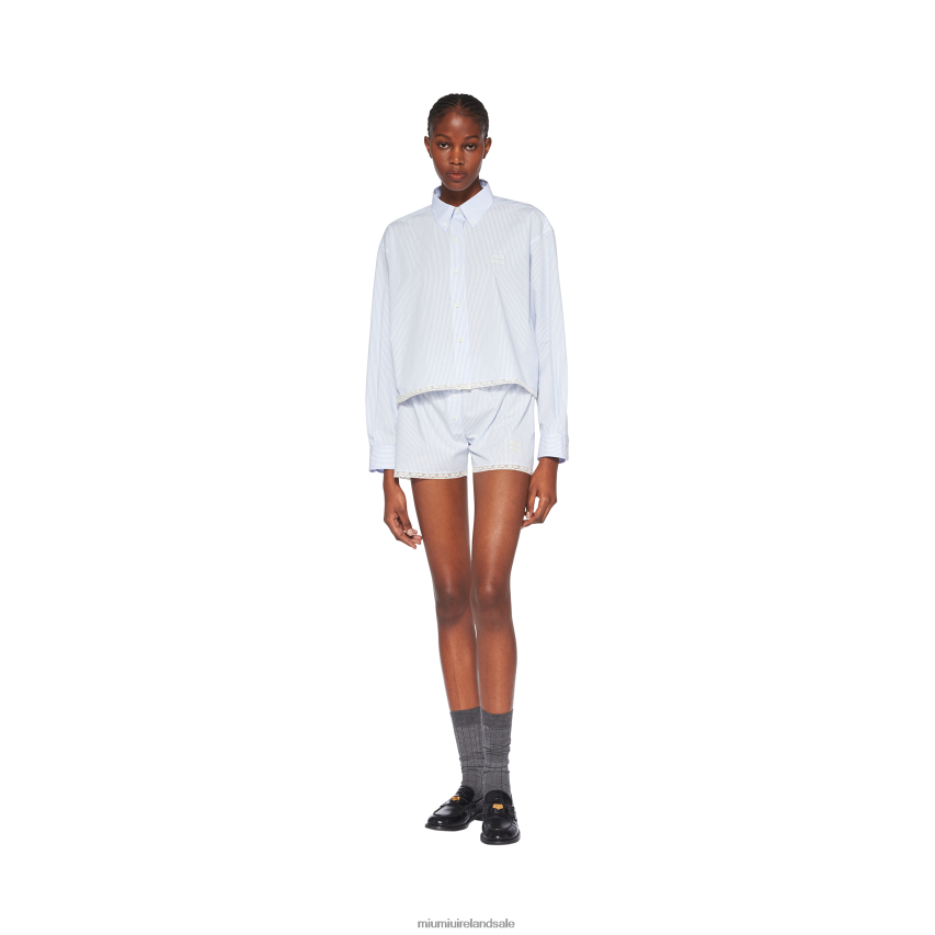 IE Miu MiuReady To Wear Poplin Shirt White/Light Blue XJN62J579
