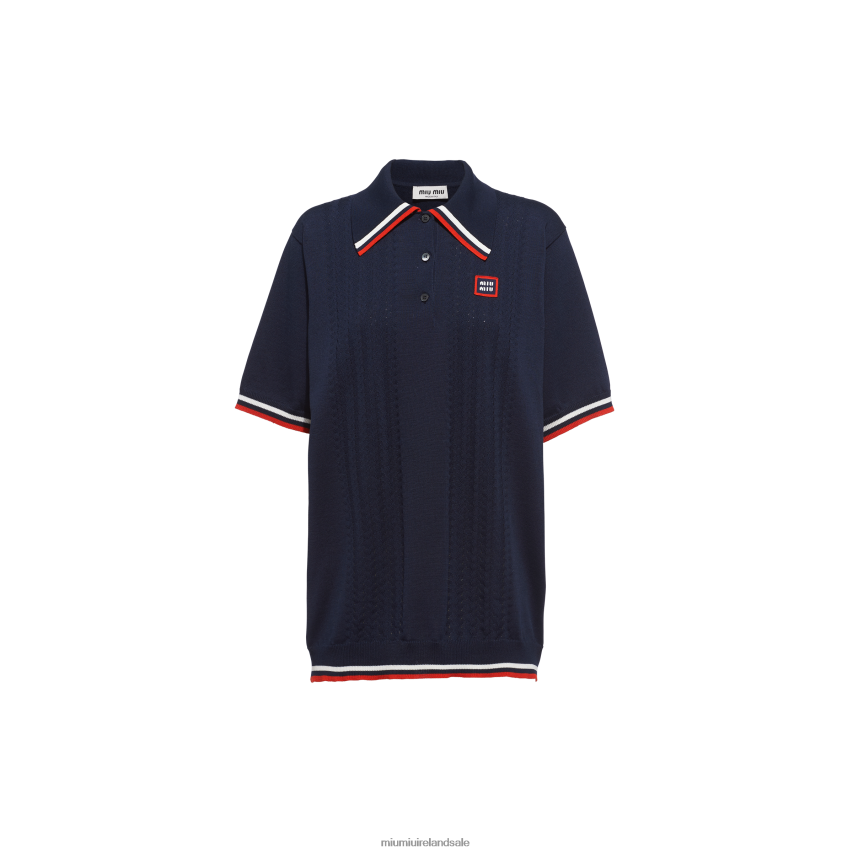 IE Miu MiuReady To Wear Silk And Cotton Polo Shirt Navy XJN62J797