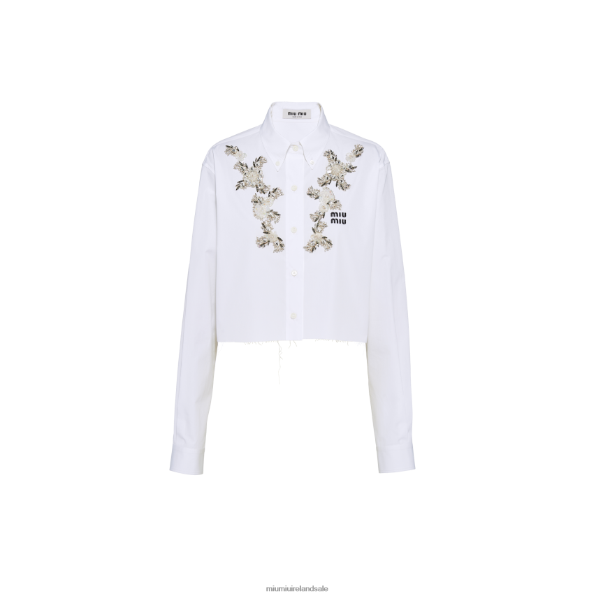 IE Miu MiuReady To Wear Stone-embellished Poplin Shirt White XJN62J664