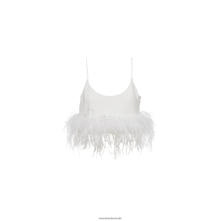 IE Miu MiuReady To Wear Stretch Cady Top With Feathers White XJN62J621