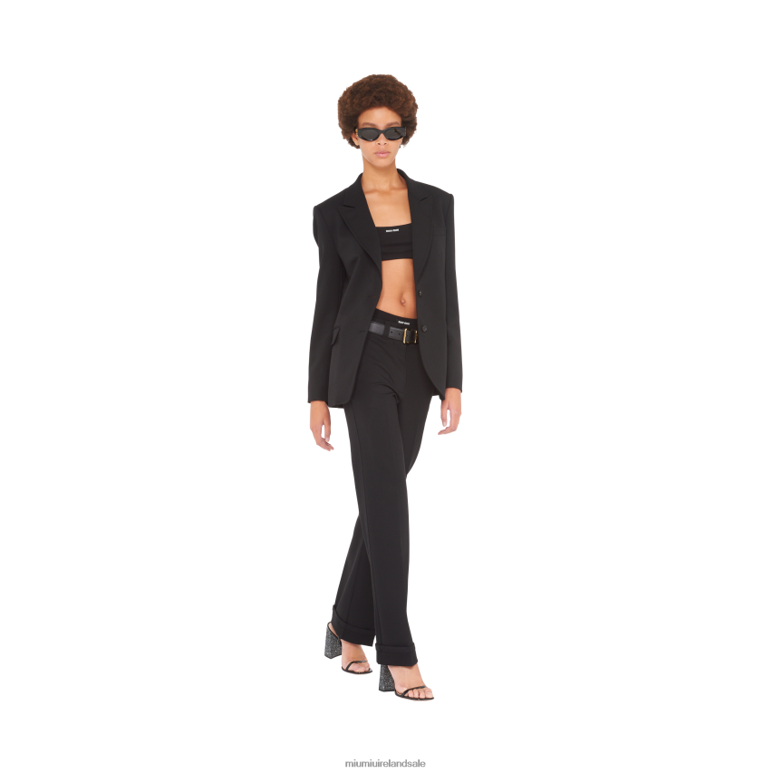 IE Miu MiuReady To Wear Stretch Jersey Top With Logo Black XJN62J622