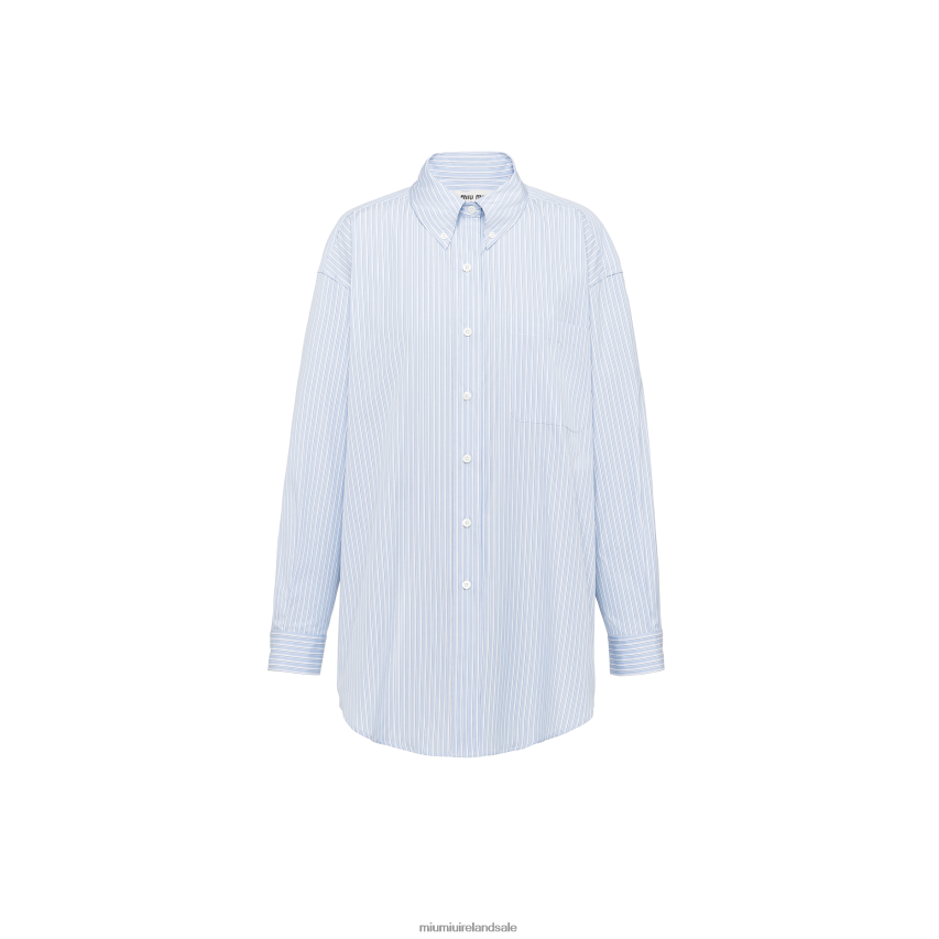IE Miu MiuReady To Wear Striped Chambray Shirt With Logo Light Blue XJN62J608