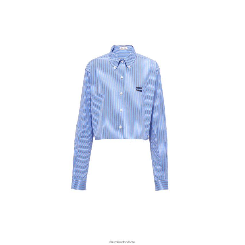 IE Miu MiuReady To Wear Striped Poplin Shirt Sapphire Blue XJN62J657