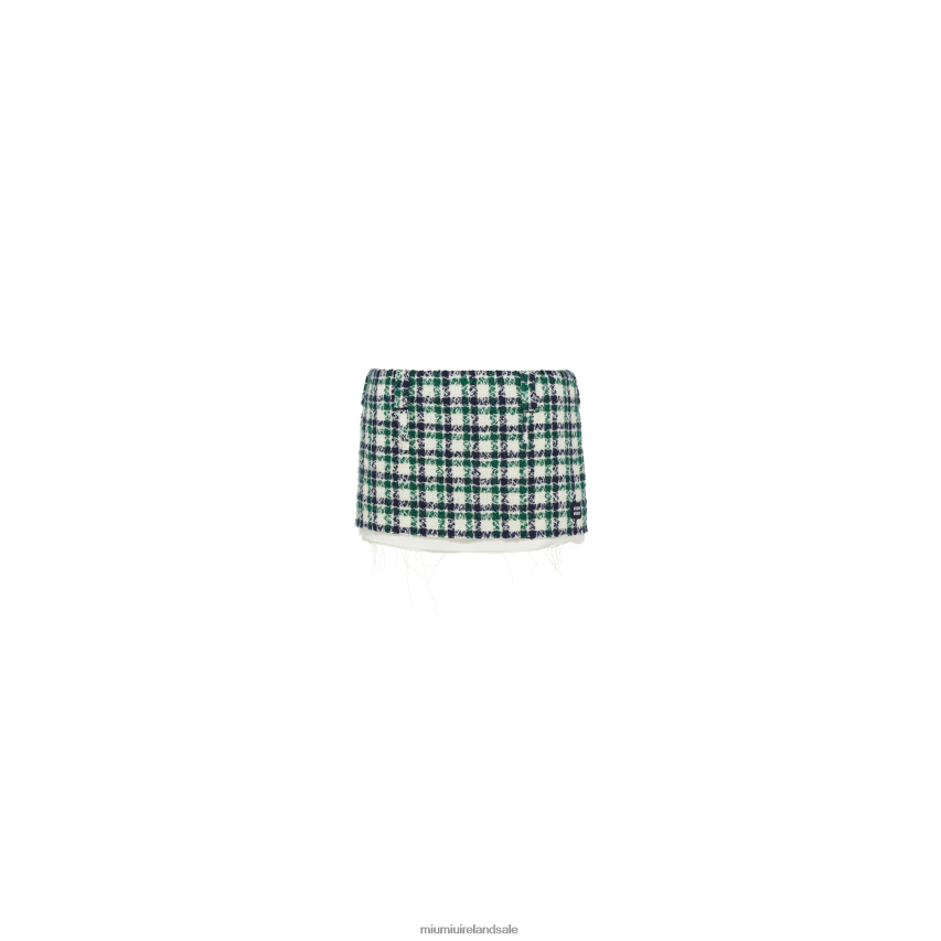 IE Miu MiuReady To Wear Check Tweed Miniskirt White/Green XJN62J902