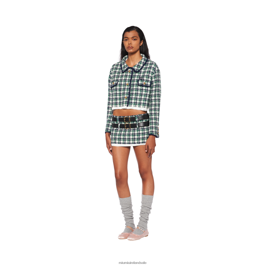 IE Miu MiuReady To Wear Check Tweed Miniskirt White/Green XJN62J902