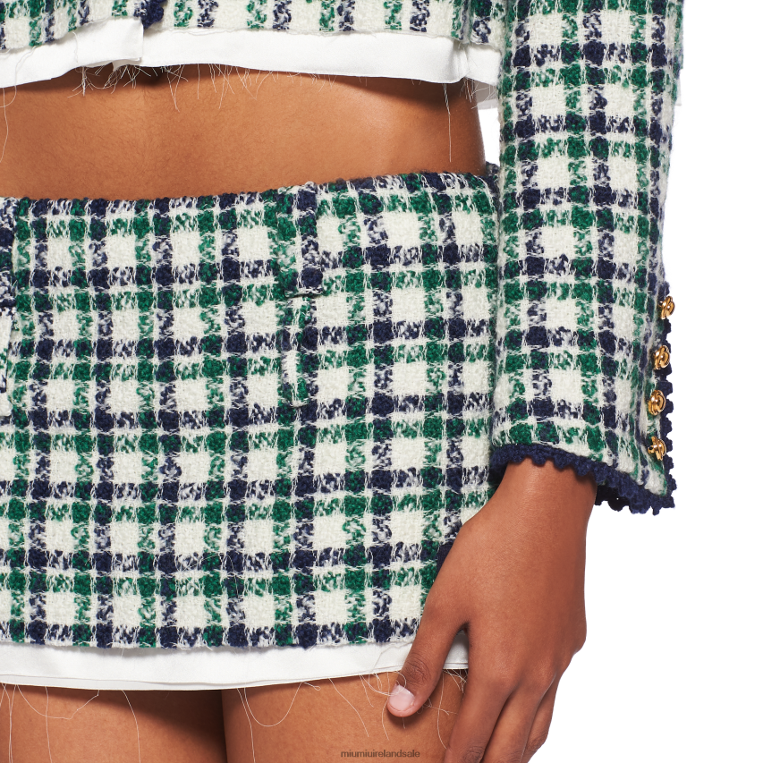 IE Miu MiuReady To Wear Check Tweed Miniskirt White/Green XJN62J902