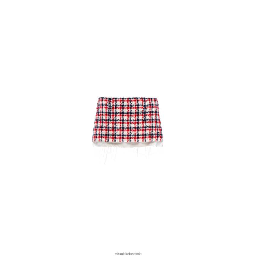 IE Miu MiuReady To Wear Check Tweed Miniskirt White/Red XJN62J901