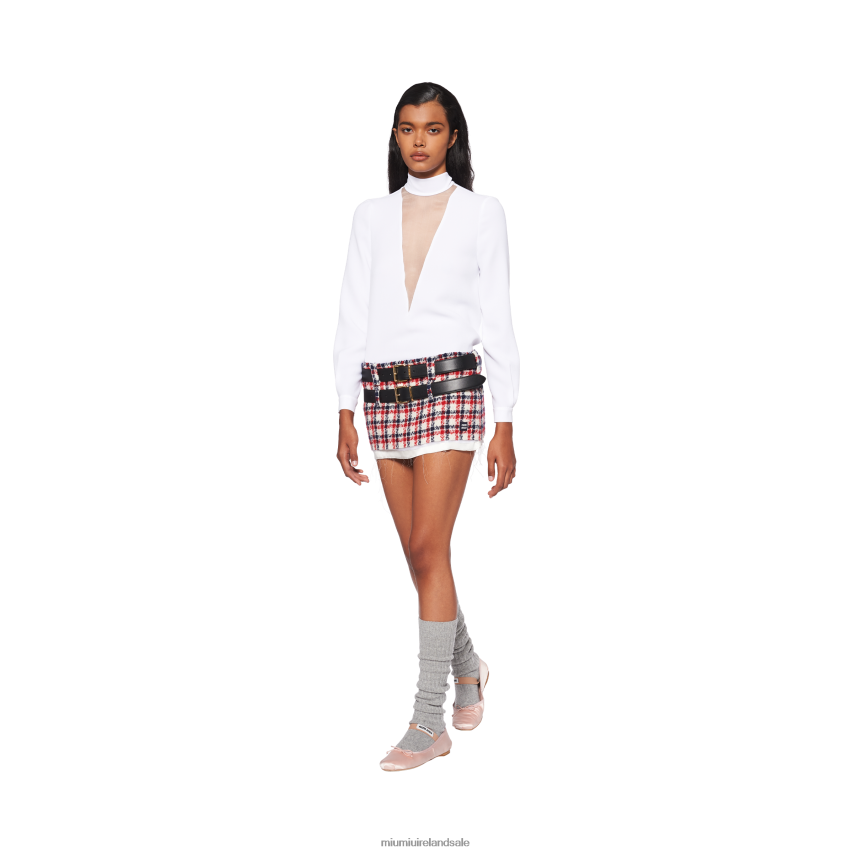 IE Miu MiuReady To Wear Check Tweed Miniskirt White/Red XJN62J901