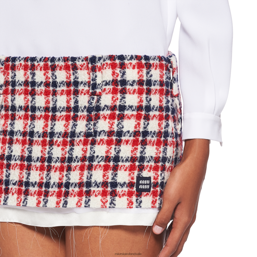 IE Miu MiuReady To Wear Check Tweed Miniskirt White/Red XJN62J901