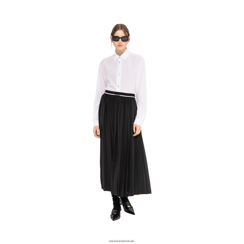 IE Miu MiuReady To Wear Crepe De Chine Pleated Midi Skirt Black XJN62J859