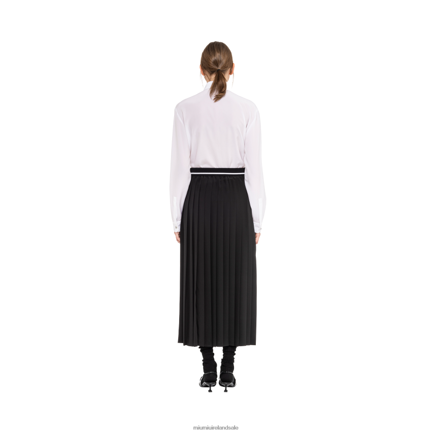IE Miu MiuReady To Wear Crepe De Chine Pleated Midi Skirt Black XJN62J859