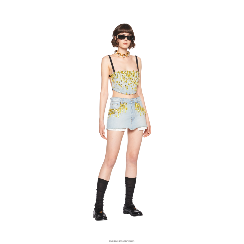 IE Miu MiuReady To Wear Denim Miniskirt Light Blue/Yellow XJN62J907