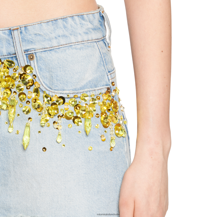 IE Miu MiuReady To Wear Denim Miniskirt Light Blue/Yellow XJN62J907