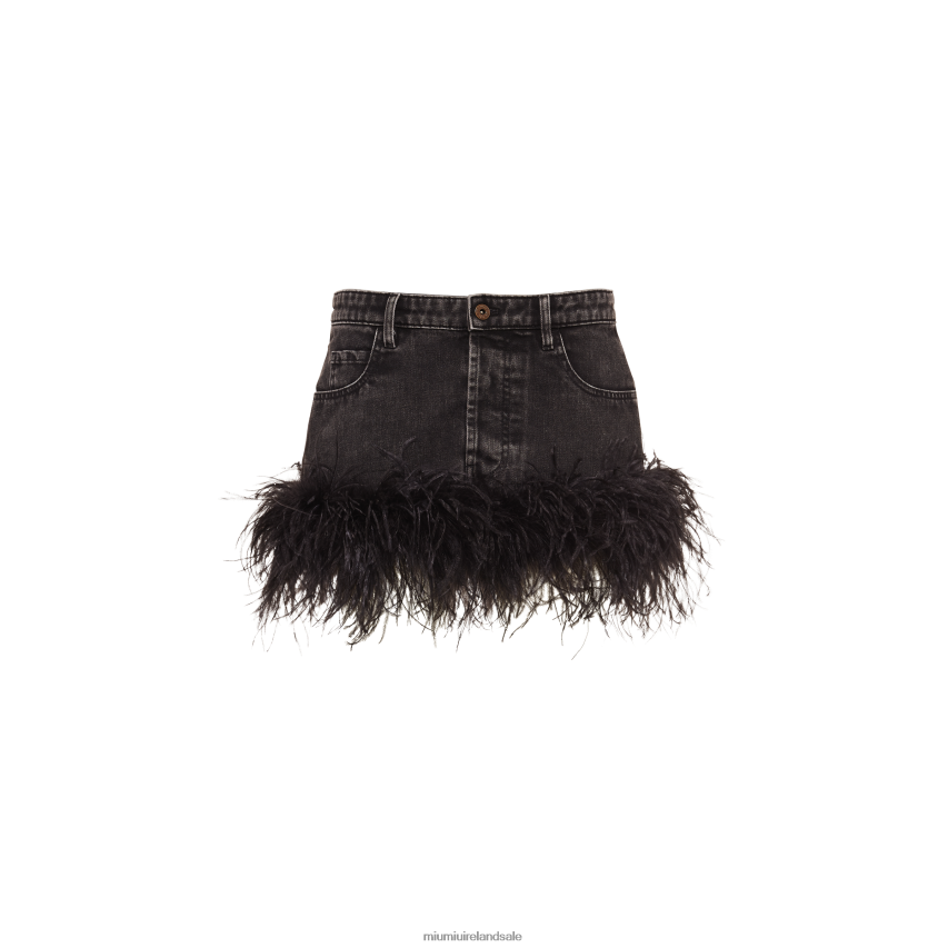 IE Miu MiuReady To Wear Denim Miniskirt With Feathers Black XJN62J872