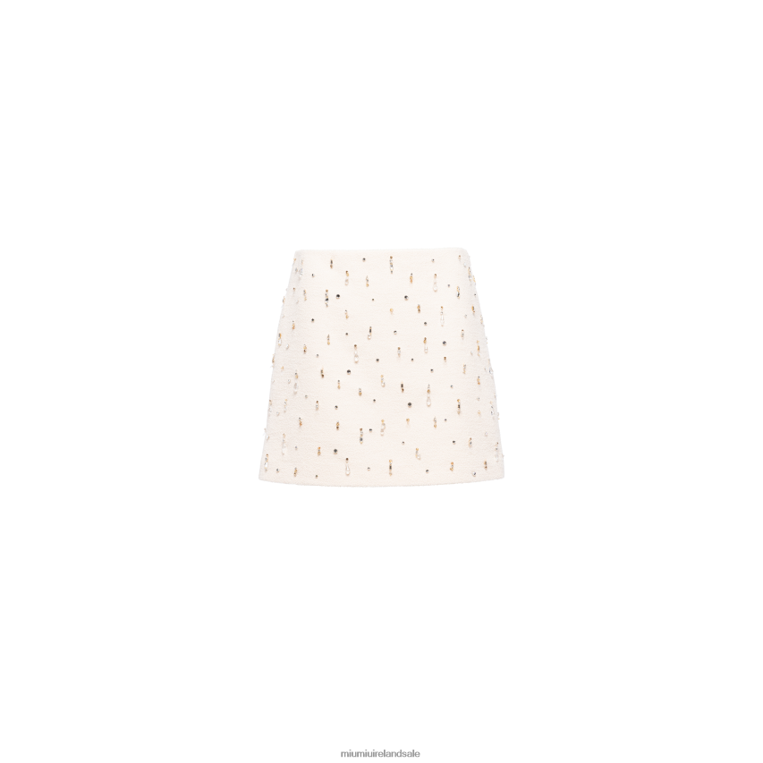 IE Miu MiuReady To Wear Embroidered Boucle Miniskirt Ivory XJN62J898