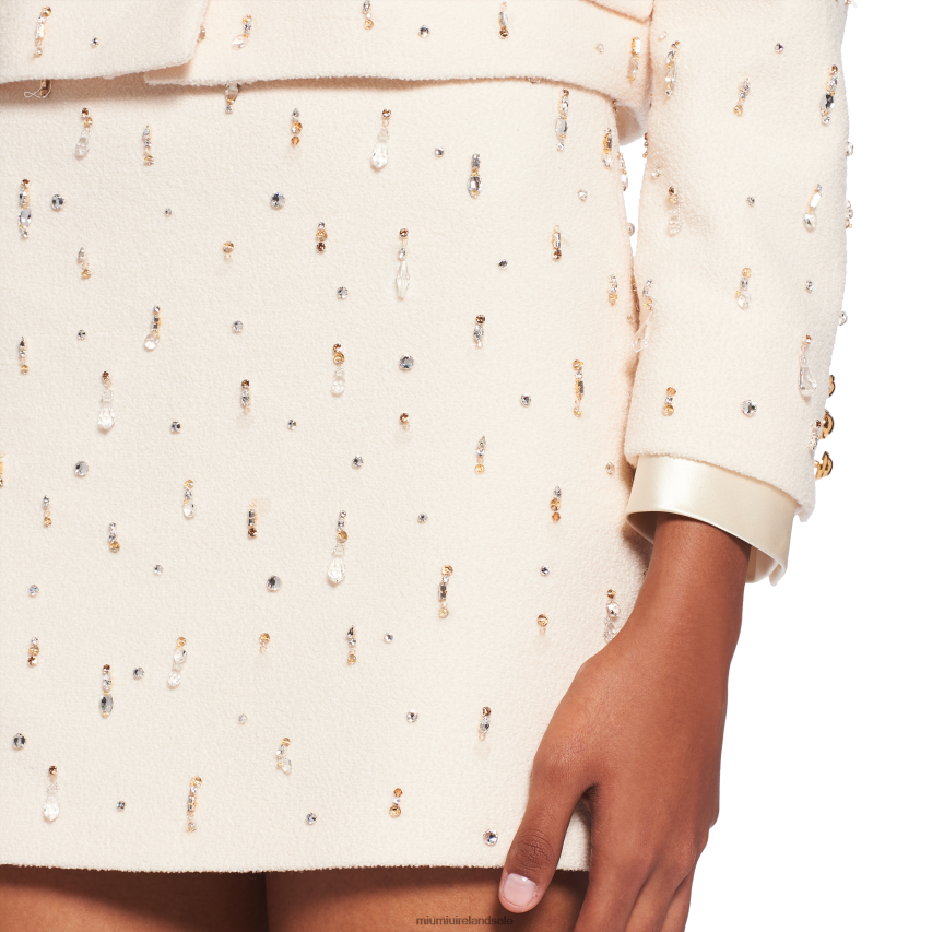 IE Miu MiuReady To Wear Embroidered Boucle Miniskirt Ivory XJN62J898