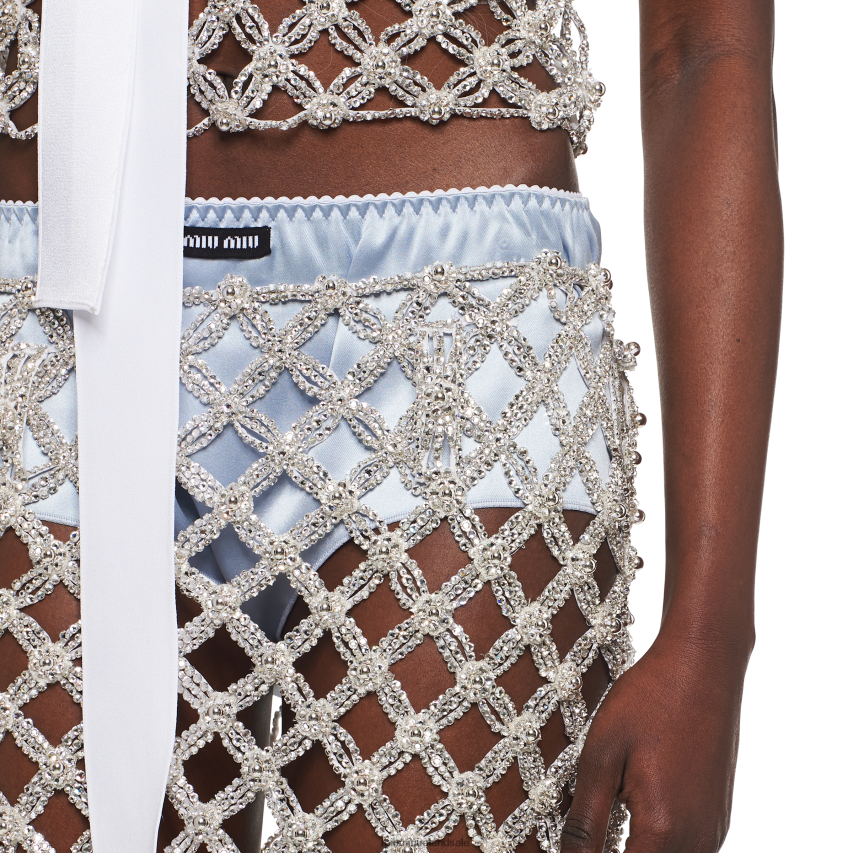 IE Miu MiuReady To Wear Embroidered Rhinestone Mesh Skirt Crystal XJN62J891