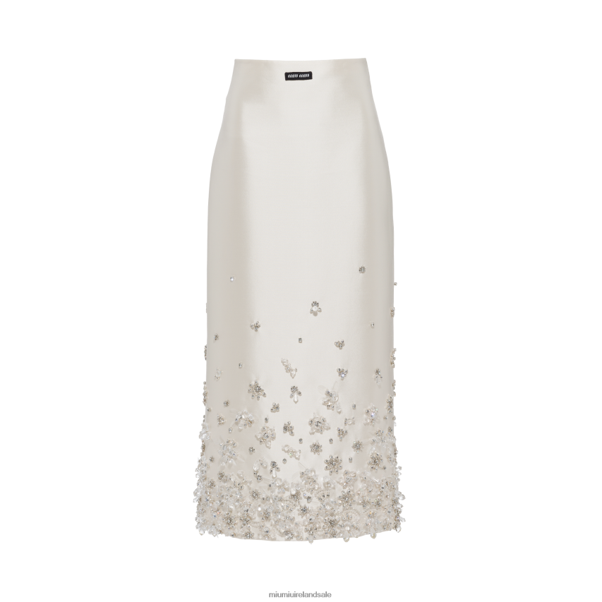 IE Miu MiuReady To Wear Embroidered Silk And Wool Skirt White XJN62J877