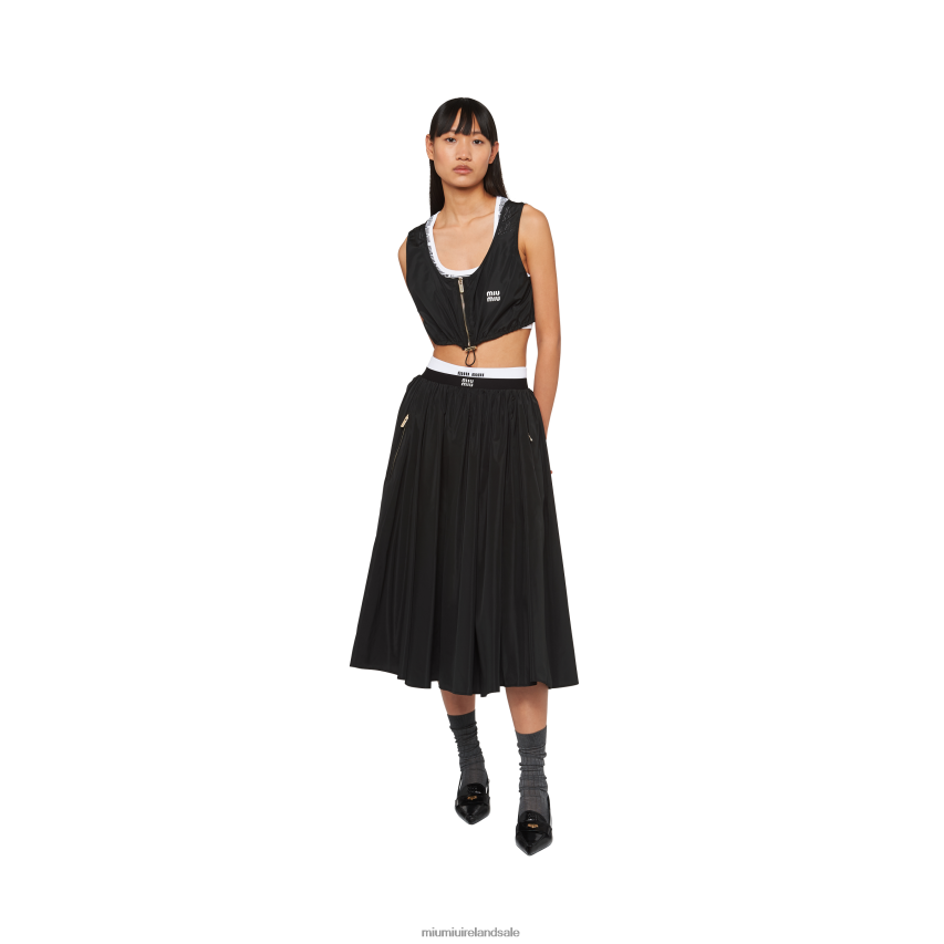 IE Miu MiuReady To Wear Full Technical Silk Skirt Black XJN62J856