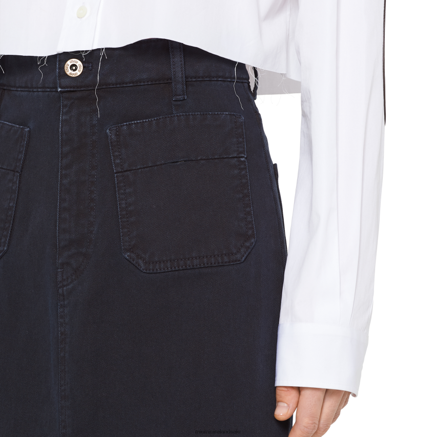 IE Miu MiuReady To Wear Garment-dyed Drill Midi-skirt Navy XJN62J870