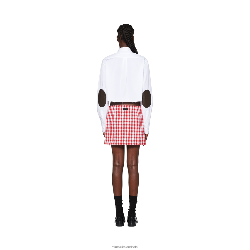 IE Miu MiuReady To Wear Gingham Check Boucle Skirt White/Red XJN62J866
