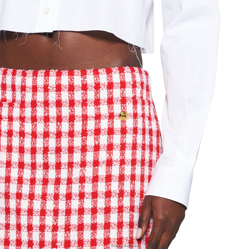 IE Miu MiuReady To Wear Gingham Check Boucle Skirt White/Red XJN62J866