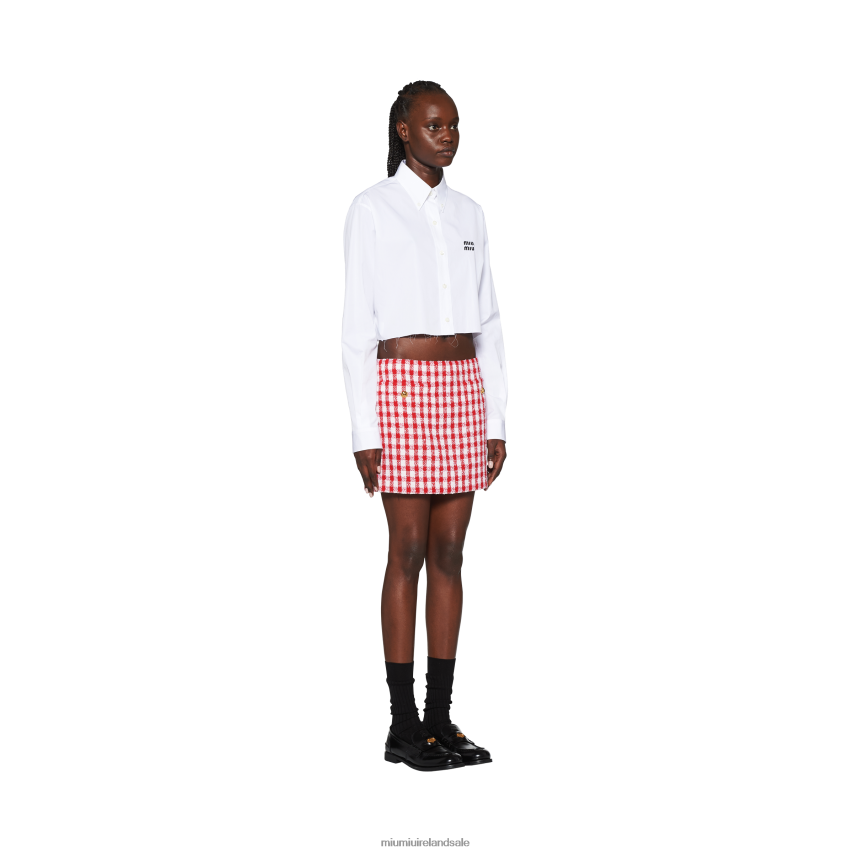 IE Miu MiuReady To Wear Gingham Check Boucle Skirt White/Red XJN62J866