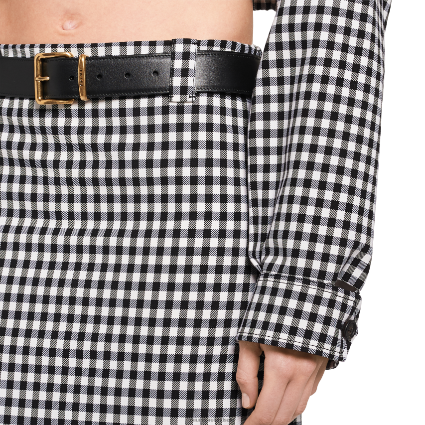 IE Miu MiuReady To Wear Gingham Check Skirt White/Black XJN62J863