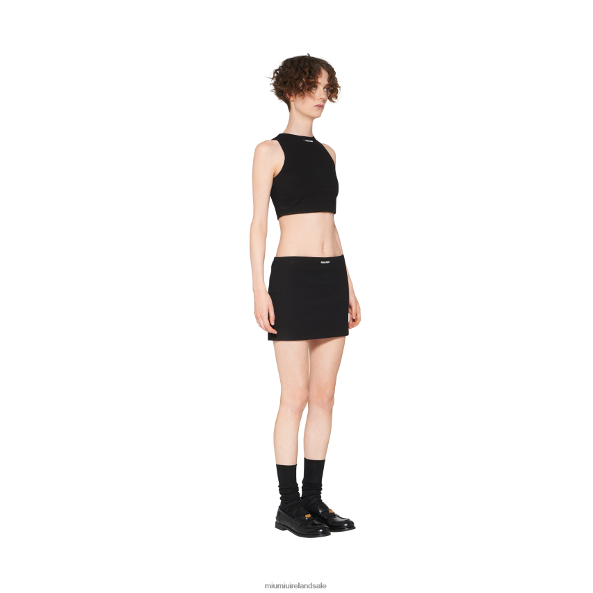 IE Miu MiuReady To Wear Jersey Miniskirt With Logo Black XJN62J903
