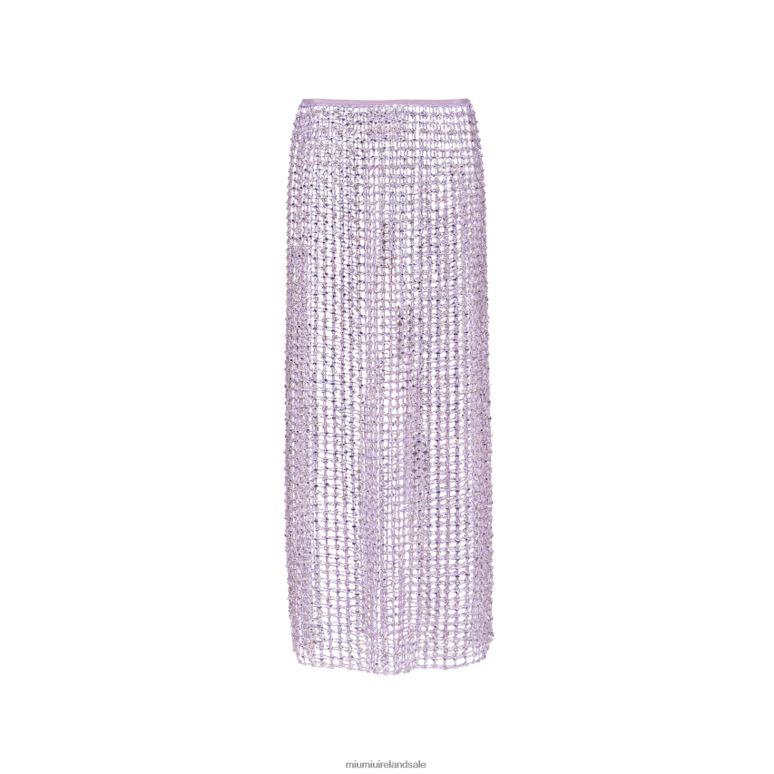 IE Miu MiuReady To Wear Long Embroidered Crochet Skirt Lilac XJN62J839