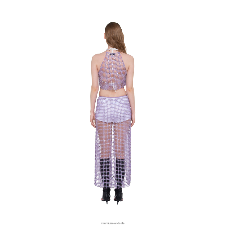 IE Miu MiuReady To Wear Long Embroidered Crochet Skirt Lilac XJN62J839