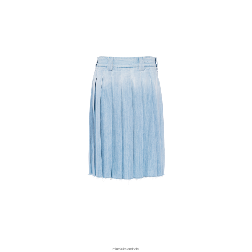 IE Miu MiuReady To Wear Pleated Chambray Skirt Sapphire Blue XJN62J908