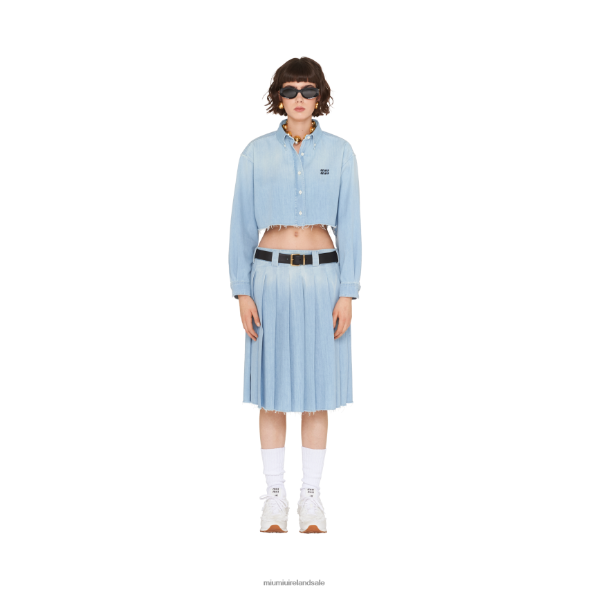 IE Miu MiuReady To Wear Pleated Chambray Skirt Sapphire Blue XJN62J908