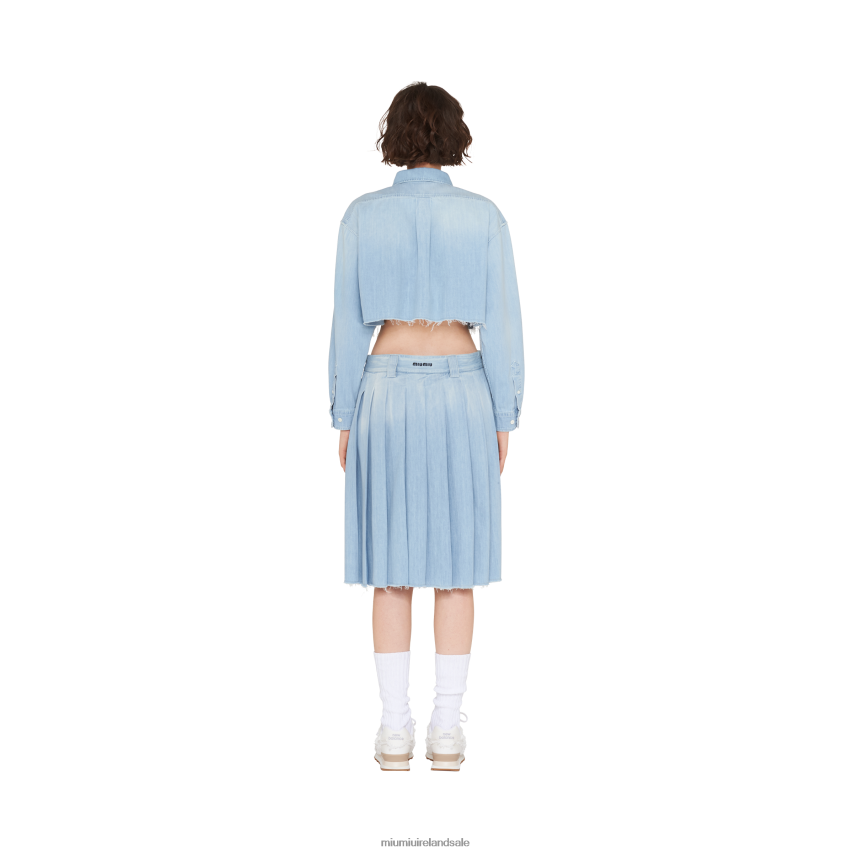 IE Miu MiuReady To Wear Pleated Chambray Skirt Sapphire Blue XJN62J908
