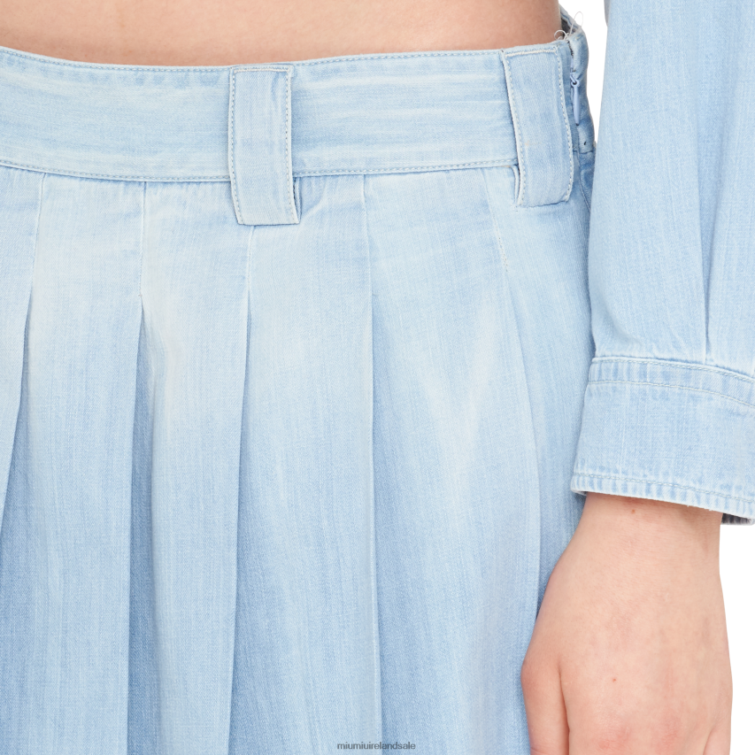 IE Miu MiuReady To Wear Pleated Chambray Skirt Sapphire Blue XJN62J908