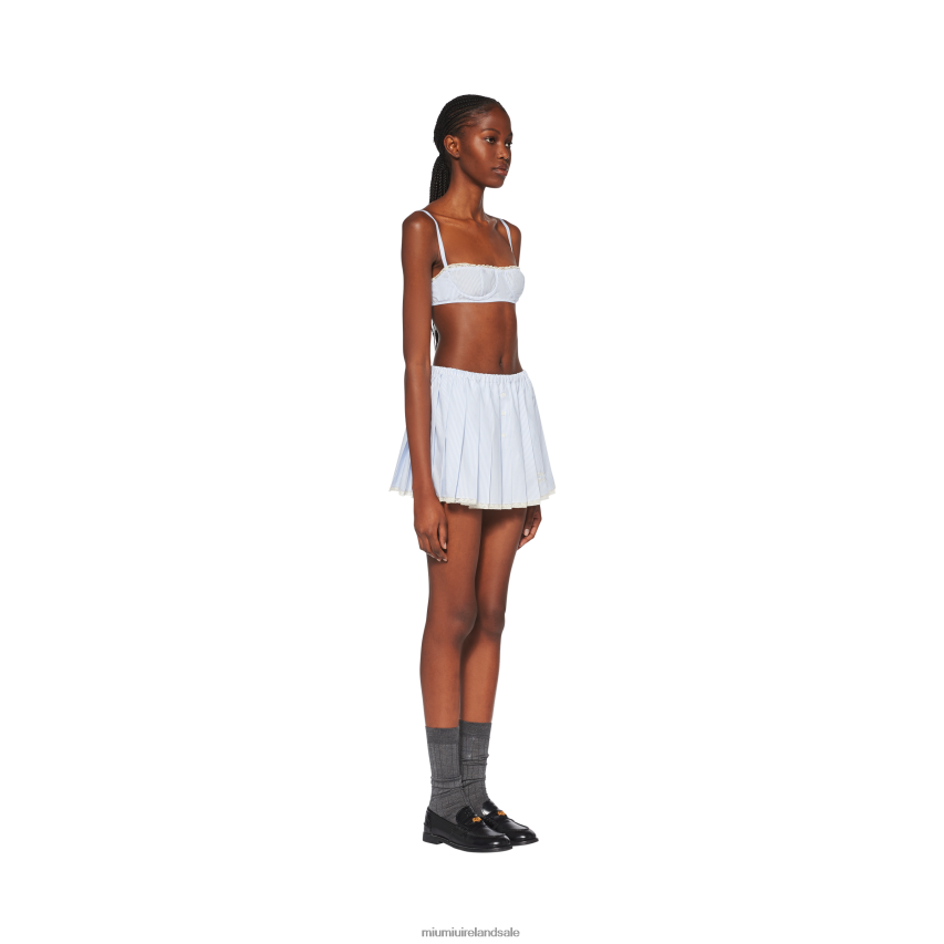IE Miu MiuReady To Wear Poplin Miniskirt White/Light Blue XJN62J835