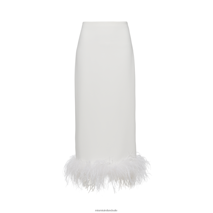 IE Miu MiuReady To Wear Stretch Cady Skirt With Feathers White XJN62J876