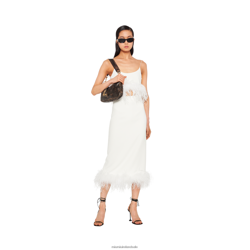 IE Miu MiuReady To Wear Stretch Cady Skirt With Feathers White XJN62J876