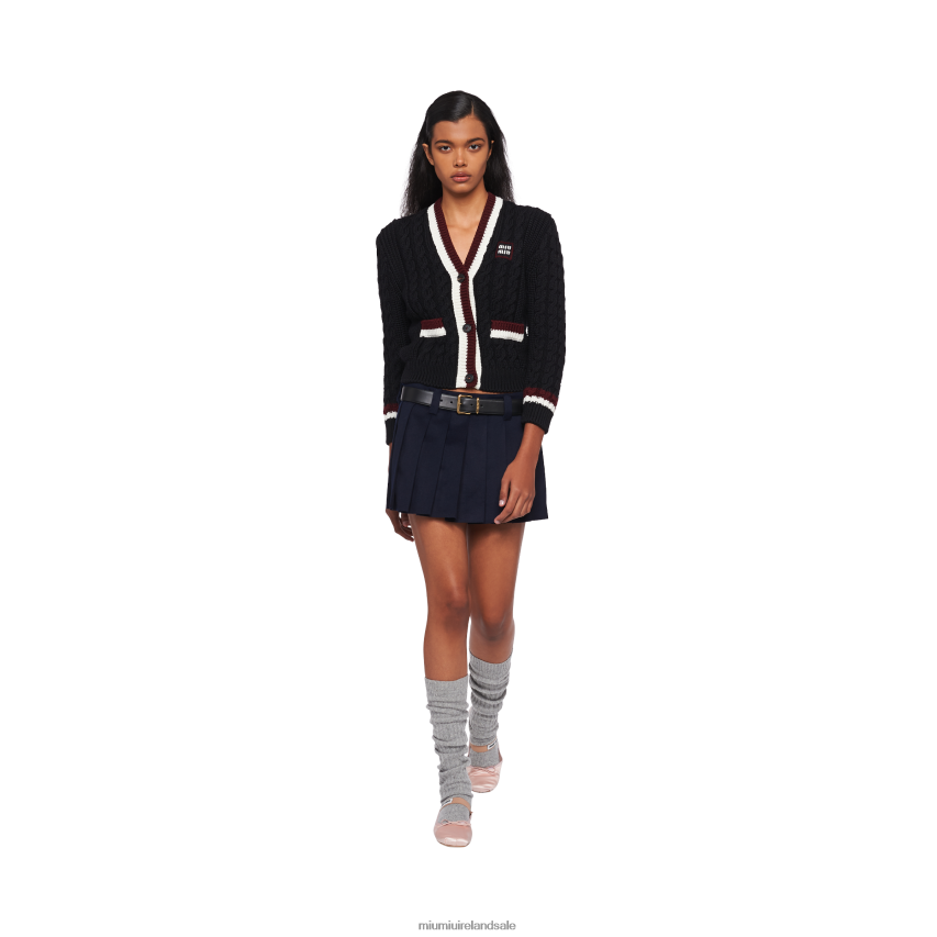 IE Miu MiuReady To Wear Velour Skirt With Embroidered Logo Navy XJN62J905