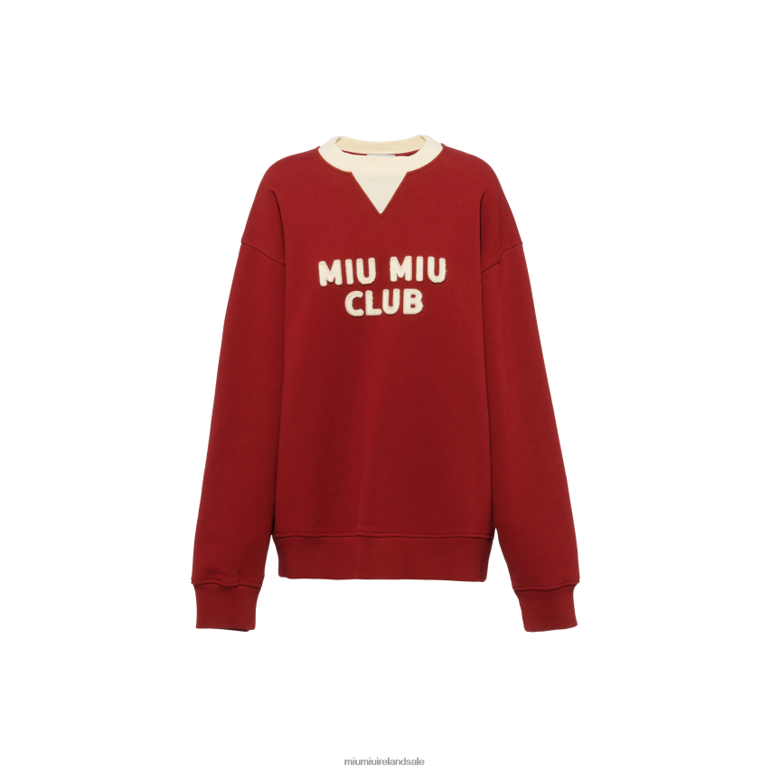 IE Miu MiuReady To Wear Cotton Fleece Sweatshirt With Embroidered Logo Burgundy/Vanilla XJN62J674