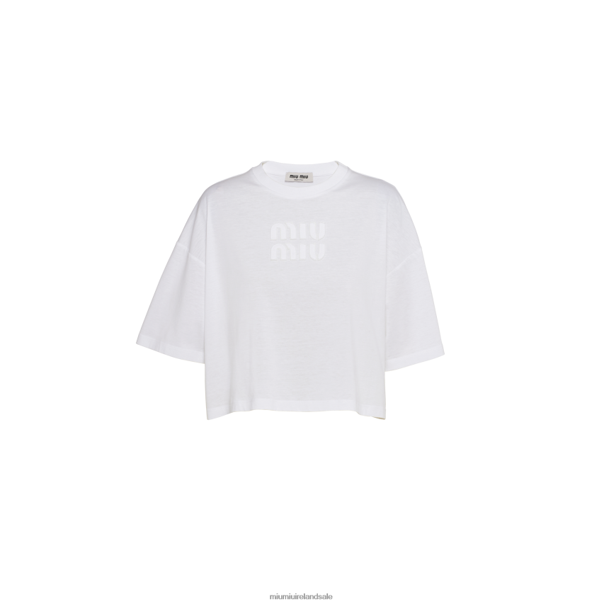IE Miu MiuReady To Wear Cotton Jersey T-shirt With Embroidered Logo White XJN62J670