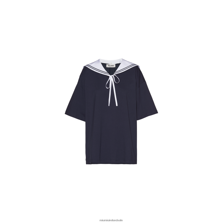 IE Miu MiuReady To Wear Cotton T-shirt Navy XJN62J691