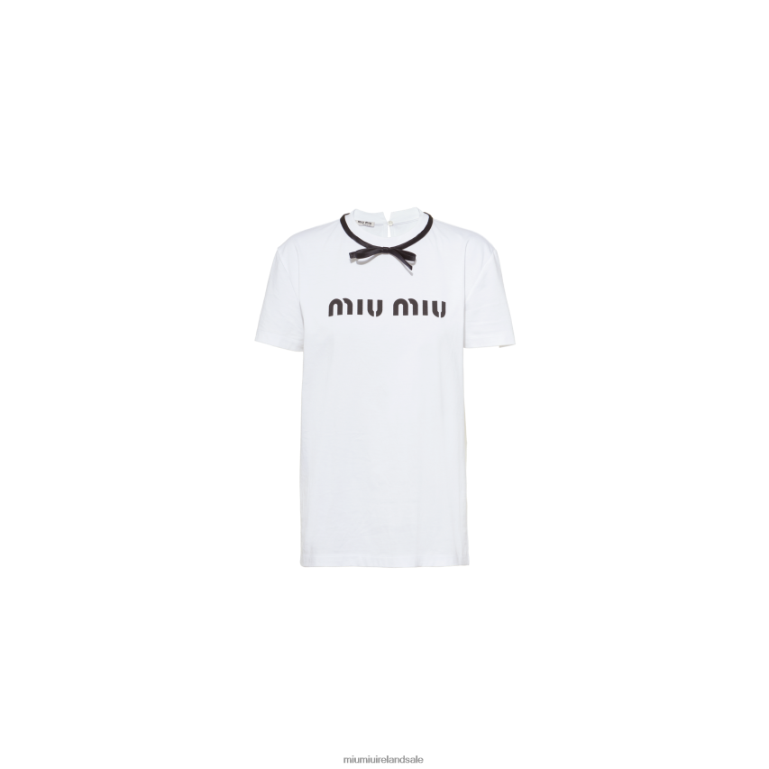 IE Miu MiuReady To Wear Cotton T-shirt With Bow White XJN62J727