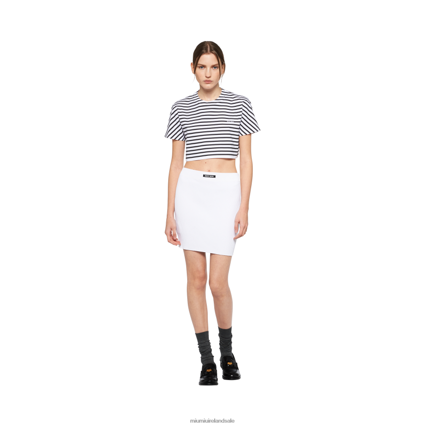 IE Miu MiuReady To Wear Cotton T-shirt With Printed Logo White/Black XJN62J687