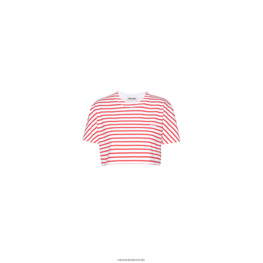 IE Miu MiuReady To Wear Cotton T-shirt With Printed Logo White/Red XJN62J688