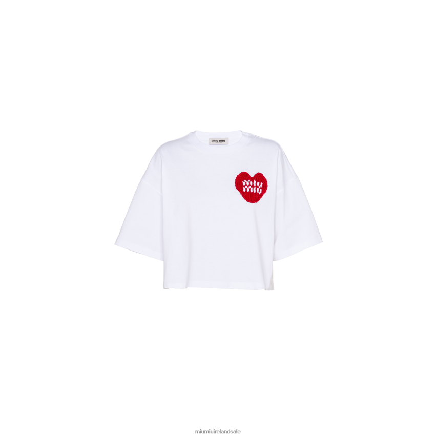 IE Miu MiuReady To Wear Cropped Cotton Tee White XJN62J726