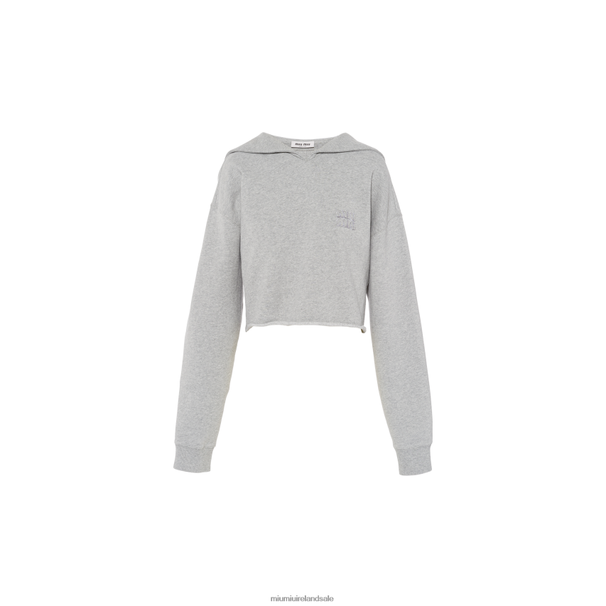 IE Miu MiuReady To Wear Embroidered Cotton Sweatshirt Grey XJN62J722