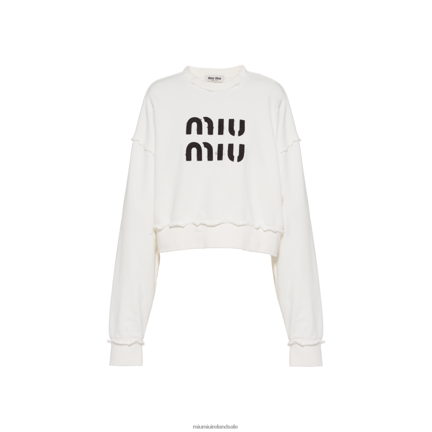 IE Miu MiuReady To Wear Embroidered Cotton Sweatshirt White XJN62J702